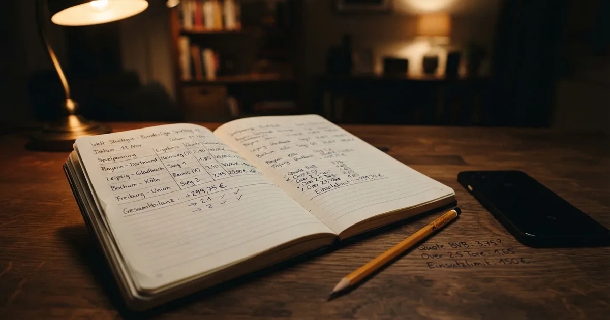 Ein aufgeschlagenes Notizbuch mit handschriftlichen Zahlenreihen und ein Bleistift liegen neben einem Taschenrechner auf einem Schreibtisch.