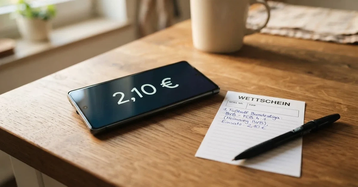 Ein Taschenrechner, ein Stift und ein Smartphone mit dunklem Bildschirm liegen auf einem Küchentisch im Morgenlicht.